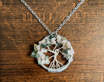 Tree of Life Rose Quartz and Jasper Pendant, Wearable Art, Jewelry