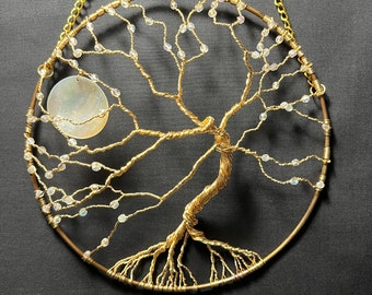 Beaded Wire Tree of Life Wall Art: Mother of Pearl Moon