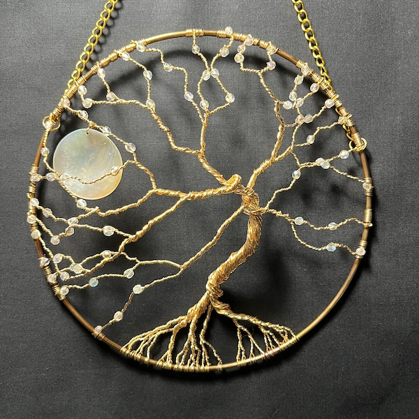 Rare Tree of Life Wall Art, Beaded Wire Tree, Mother of Pearl and wire art