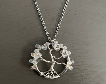 Tree of Life Pendant Iridescent Glass Beads, Gift, Wearable Art, Jewelry