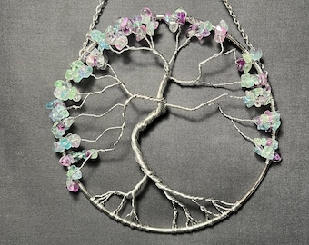 Natural Fluorite Tree of Life Wall Decor, Gift, Handmade Decor, Art