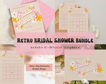 Retro Bridal Shower Games Bundle, 70s Invitation (Instant Download)