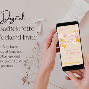 Retro Bachelorette Evite, 70s Bachelorette Weekend Party Electronic Invitation, Text bachelorette weekend invitation, Instant Download, F2