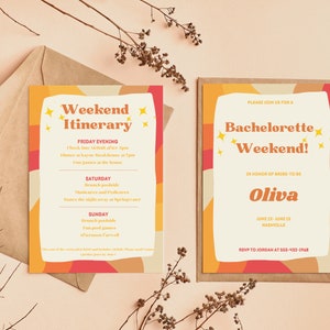70s Bachelorette Party Invite, 70s Wedding Invite, Retro Wedding Invite, Bachelorette Weekend Itinerary, Last Disco, Groovy Bachelorette, G1