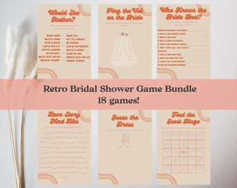 Retro 70s Bridal Shower Game Bundle, 18-in-1 (Instant Download)
