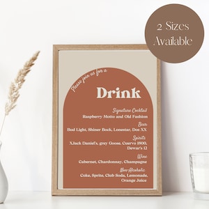 Modern Retro Arch Wedding Bar Sign, 70s Signature Drink, 70s Inspired Wedding, Retro Bar Menu, Boho Wedding Bar, Groovy, Instant Download A1