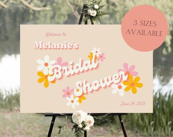 Retro Bridal Shower Welcome Sign, Large 70s Wedding Sign, Sign Corjl, Svg, Boho Bridal Signage, Wedding Ceremony Poster, Instant Download,F2