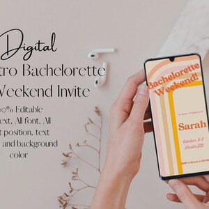 Retro Bachelorette Evite, 70s Bachelorette Weekend Party Electronic Invitation, Text bachelorette weekend invitation, Instant Download, R3