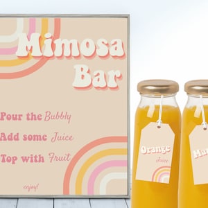 Leyton Script  Printable Mimosa Bar Sign and Juice Tags – Black