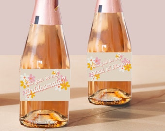 Retro Bridesmaid and Maid of Honor Bottle Labels, Will You be My Wine Labels, 70s Bridesmaid Proposal Champagne Label, Instant Download, F2