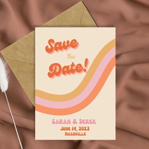 Retro Save the Date Cards, 70s Themed Wedding Invite, Colorful Disco, Warm Vintage Printable Download Cards, Groovy Hippy Party Invites, R1