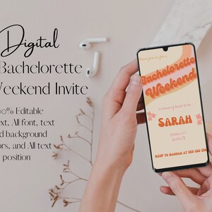 Retro Bachelorette Evite, 70s Bachelorette Weekend Party Electronic Invitation, Text bachelorette weekend invitation, Instant Download, R1