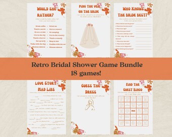 Retro 70s Bridal Shower Game Bundle, Fun Hen Party (Instant Download)