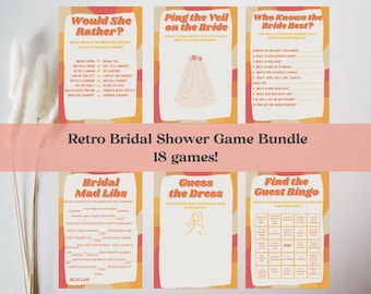 Retro 70s Bridal Shower Game Bundle, 18-in-1 (Instant Download)
