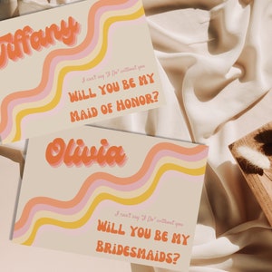 Invitaciones retro de propuesta de dama de honor de los años 70, tarjeta de dama de honor, ¿serás mi tarjeta de dama de honor, despedida de soltera retro, descarga instantánea?