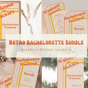 Retro Bachelorette Bundle, 70s Retro Bachelorette Weekend Party Invite, Retro Welcome Sign,Retro Wedding Invitations, Instant Download, R3