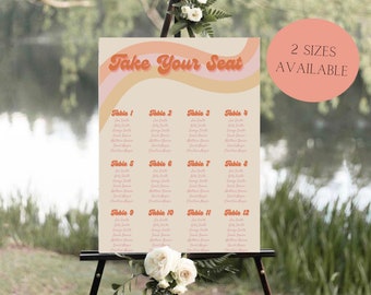 Retro Wedding Seating Chart, Groovy 70s Design (Instant Download)