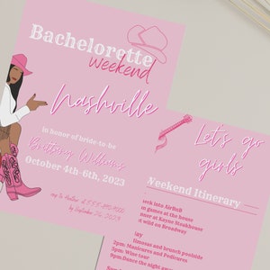 Nashville Bachelorette Party Invite, Nash Bash Bachelorette Weekend Itinerary, Pink Cowgirl Party Invite, Let&#39;s Go Girls,  Instant Download