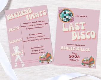 Disco Bachelorette Weekend Party Invite, Retro Groovy 70s Bachelorette Party,Last Disco Invite, Pink Bachelorette Itinerary,Instant Download