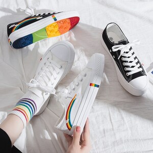 White LGBT Pride Shoes,  Rainbow Canvas Shoes College Style All-Match Canvas Shoes, Gift Shoes, Birthday Gift Canvas Shoes