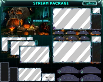 Geanimeerd stroompakket Halloweenfeest bij Skull Cave, Halloween Spooky Forest geanimeerde twitch-overlays voor streamers, OBS, Streamlabs