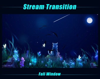 Cat in Glowing Garden Animated Stream Stinger / Magical Starry Night Sky Animated Twitch Stinger / Streamers, OBS, Vtubers, Streamlabs