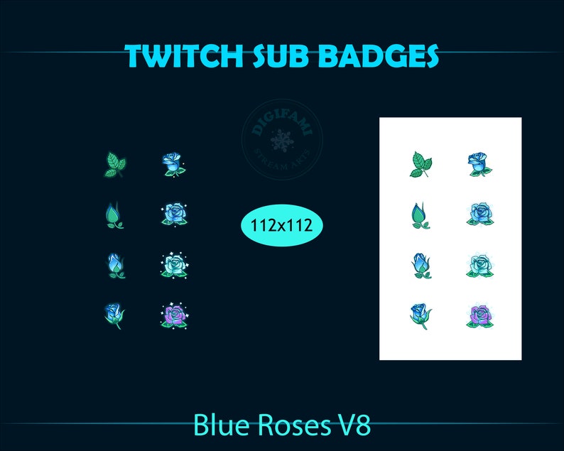 8 BLUE Roses Twitch Sub Bit Badges, 8 Pretty Blue Roses Twitch Sub ...