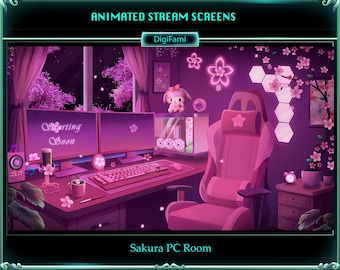 ANIMATIERTE Steam Overlays Sakura PC Raum, gemütliche Sakura PC Raum Twitch Overlays, Sakura Game Stream Raum Bildschirm Overlays für Streamer