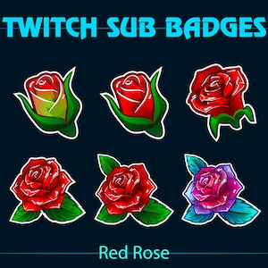 6 Red Rose Twitch Sub Bit Badges / Beautiful Red Flower Twitch Sub Badges / Kawaii Sub Badges for Streamers, YouTubers, Titokers, OBS