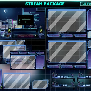 PC Room Stream Overlays Package, Luf-fy PC Desk Twitch Overlays Package, Animated PC Room Stream Overlays for Streamer