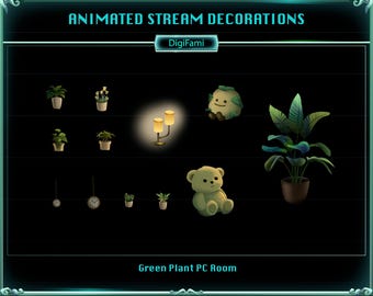 Animated Twitch Stream Decoration Green Plant PC Room Stuffs, Green Plant Livestream Room Items for Twitch Stream Decoration, OBS