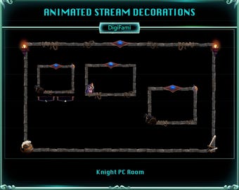 Animiertes Twitch Kamera Overlay Knight PC Raum, Knight PC Raum Stream Kamera Overlays für Streamer, Vtuber, OBS, YouTubers