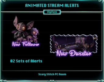 Spooky Stitch Animated Twitch Alerts, Scary Stitch Animated Twitch Alerts, Horror Stitch Animated Twitch Alerts for Streamers