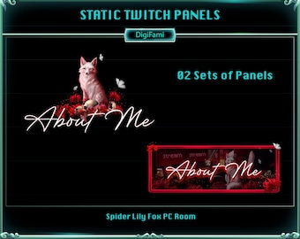 Spider Lily Fox Static Twitch Panels, Spider Lily  White Fox Twitch Panels, Red Spider Lily Fox Menu Buttons for Streamers