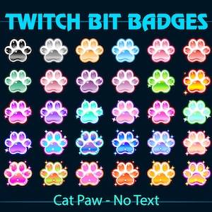 Insignias de bits de Twitch de pata de gato, insignias de bits de Twitch de pata de cachorro, insignias de sub de pata de gato, insignias de sub de pata de cachorro para streamers, discordia, YouTubers - Sin texto