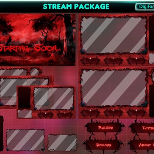 Bloody Red Halloween Graveyard Animated Stream Bundle, Black Crow in Horror Graveyard Animated Twitch Overlay for Streamer, OBS, Streamlabs