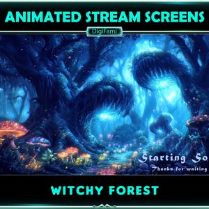 アニメーション Twitch ストリーム オーバーレイ Witchy Forest、Witchy Forest ストリーム オーバーレイ、ストリーマー、OBS、Streamlabs 向けの Fairy Forest Twitch オーバーレイ