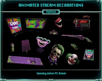 Spooky Joker Animated Twitch Stream Decoration, Halloween Scary Joker PC Room Stuffs Twitch Stream Decoration for Streamers, Vtubers