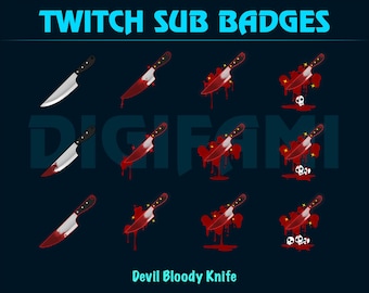 Bloody Knife Twitch Sub Badges, Spooky Bloody Knife Twitch Sub Badge, Devil Knife Sub Bit Badges for Streamers, YouTubers