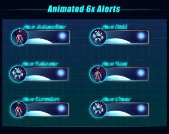 Animated Twitch Alerts, Animated Robot Stream Alerts, Spaceship robot Twitch Alerts for Streamers, Vtubers, OBS, Discord, Streamlabs