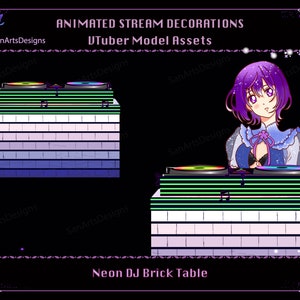 Animated Stream Decoration Neon DJ Table, Animated Neon DJ Table VTuber Model Decorations