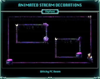 Witchy PC Desk Animated Stream Camera Overlays, Witchy Twitch Camera Overlays, Witchy Twitch Webcam Decorations for Streamers