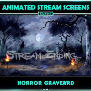 Spooky Halloween Animated Stream Screen Overlays, Black Crow in the Graveyard Animated Twitch Screen Overlays for Streamers, OBS, Streamlabs