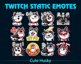Cute Husky Twitch Emotes Package, Cute Husky Static Stream Chat Emotes, Chibi Husky Twitch Emotes for Chatting, Discord, OBS, Streamlabs