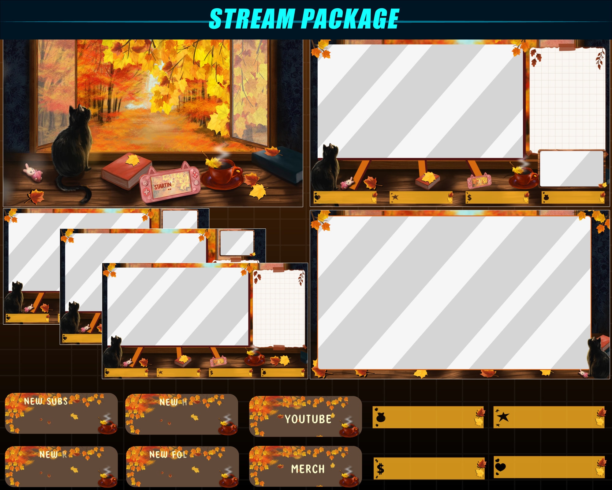 Animated Twitch Overlay Package, Cat by Fall Window Animated Stream ...