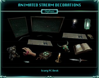 Spooky PC Items Animated Twitch Stream Decoration, Halloween Scary Stuffs Twitch Stream Decoration for Streamers, Vtubers
