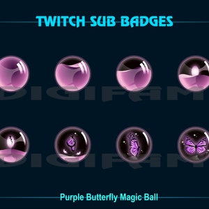 Butterfly Magic Ball Twitch Sub Bit Badges / Purple Butterfly Crystal Ball Sub Badges / Stream Artworks for Streamers, OBS, YouTube