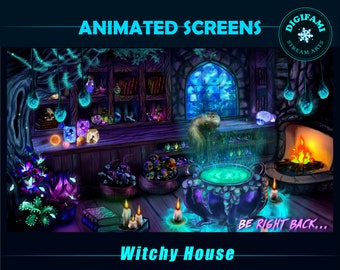Halloween Magical Witchy House Animated Stream Scenes, Magic Witchy Room Animated Twitch Overlays for Streamer, OBS, Streamlabs