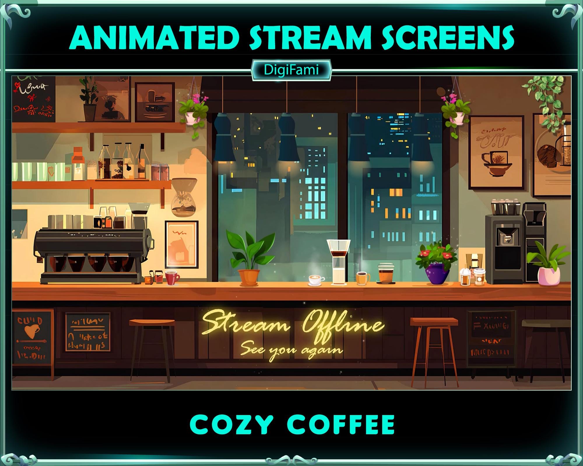 ANIMATED Twitch Overlays Cozy Cafe, Cozy Cafe Animated Stream Screen ...