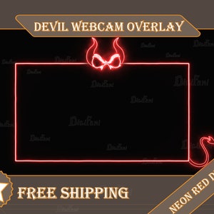 Animated Neon Red Devil Webcam Overlay / Facecam, Game Frame/ Twitch Graphics / Flair Decoration / Neon Rounded Corners Camera